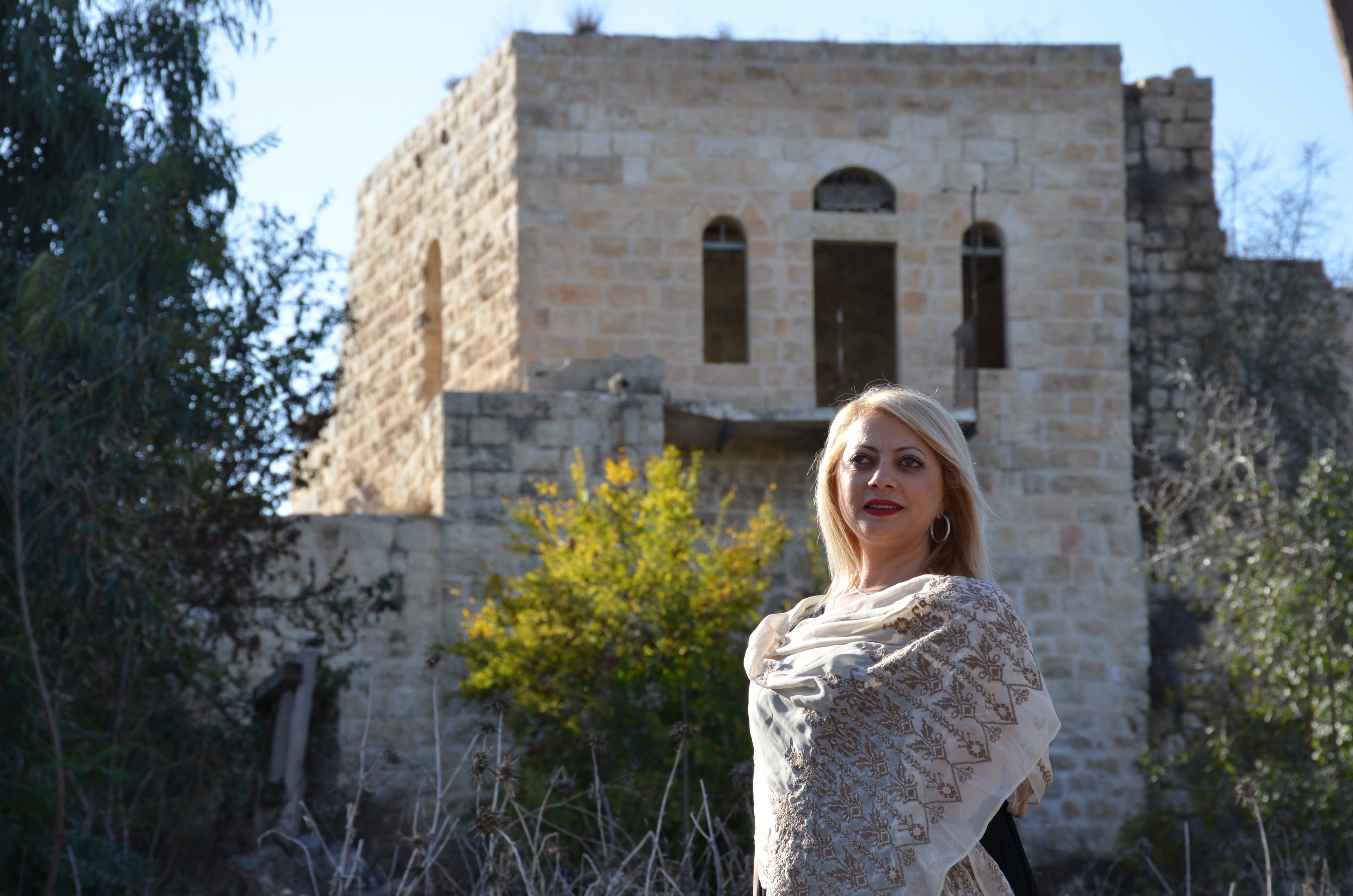 Hand-Embroidered Sheer Shawl – Beige with Brown Heritage Patterns