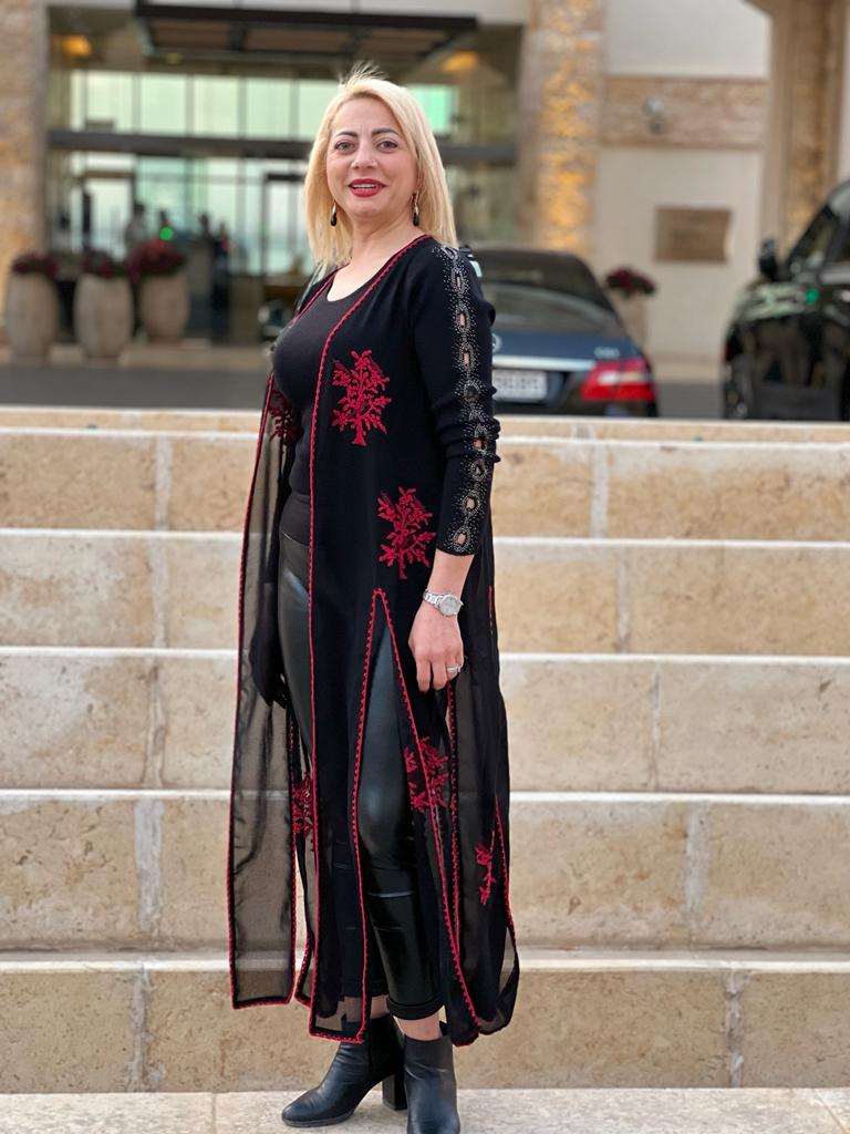 Sheer Black Embroidered Kimono with Red Accents
